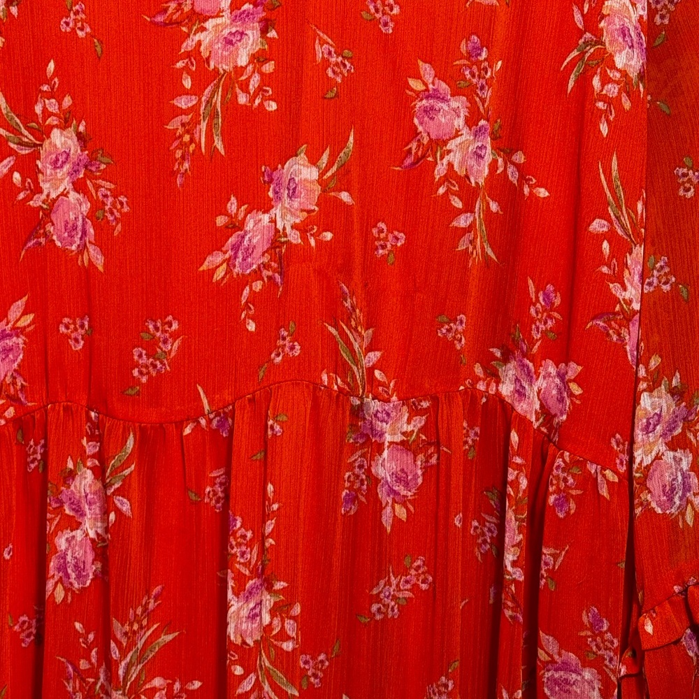 Vince Camuto Orange Floral Boho Tiered Dress XXL Long Sleeve - Picture 2 of 5